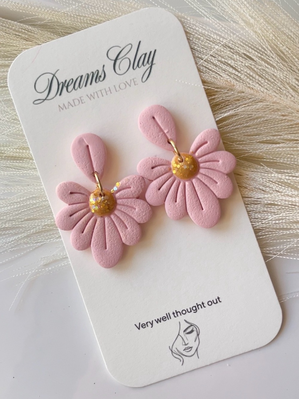 Pink Floral Dangle Earrings with Gold Centers